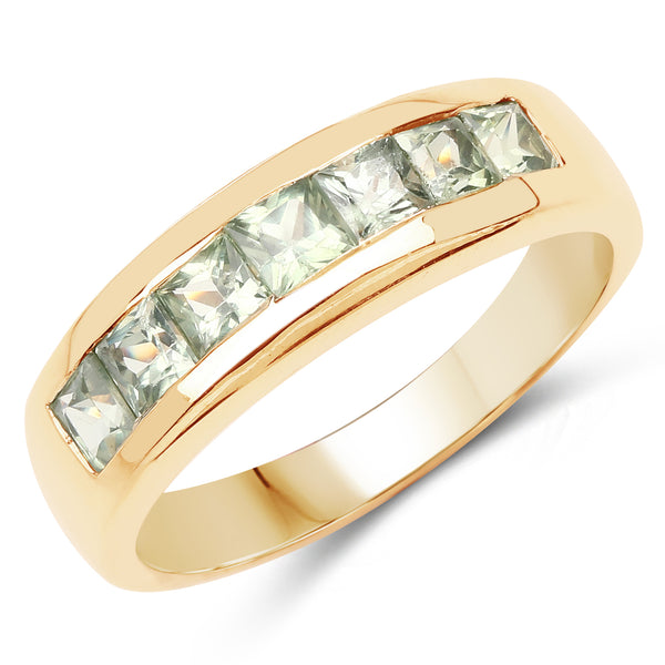 Genuine 14K Yellow Gold Plated Plated Green Sapphire Sterling Silver Half-Eternity Band Ring