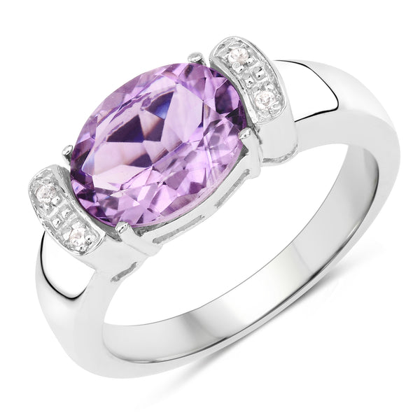 Genuine Amethyst and White Topaz  Sterling Silver Ring