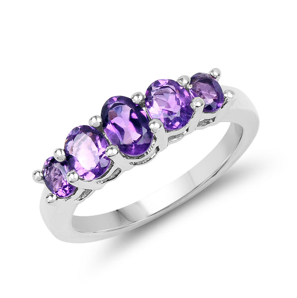 Genuine 5-Stone Amethyst Sterling Silver Ring