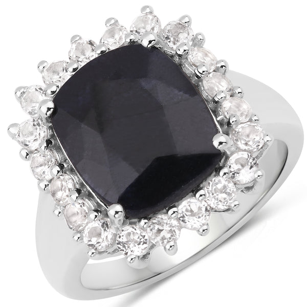 Dyed Blue Sapphire and White Topaz Sterling Silver Statement Ring