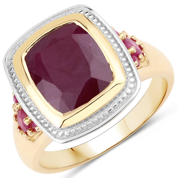 14K Yellow Gold Plated Plated Glass Filled Ruby and Ruby Sterling Silver Ring