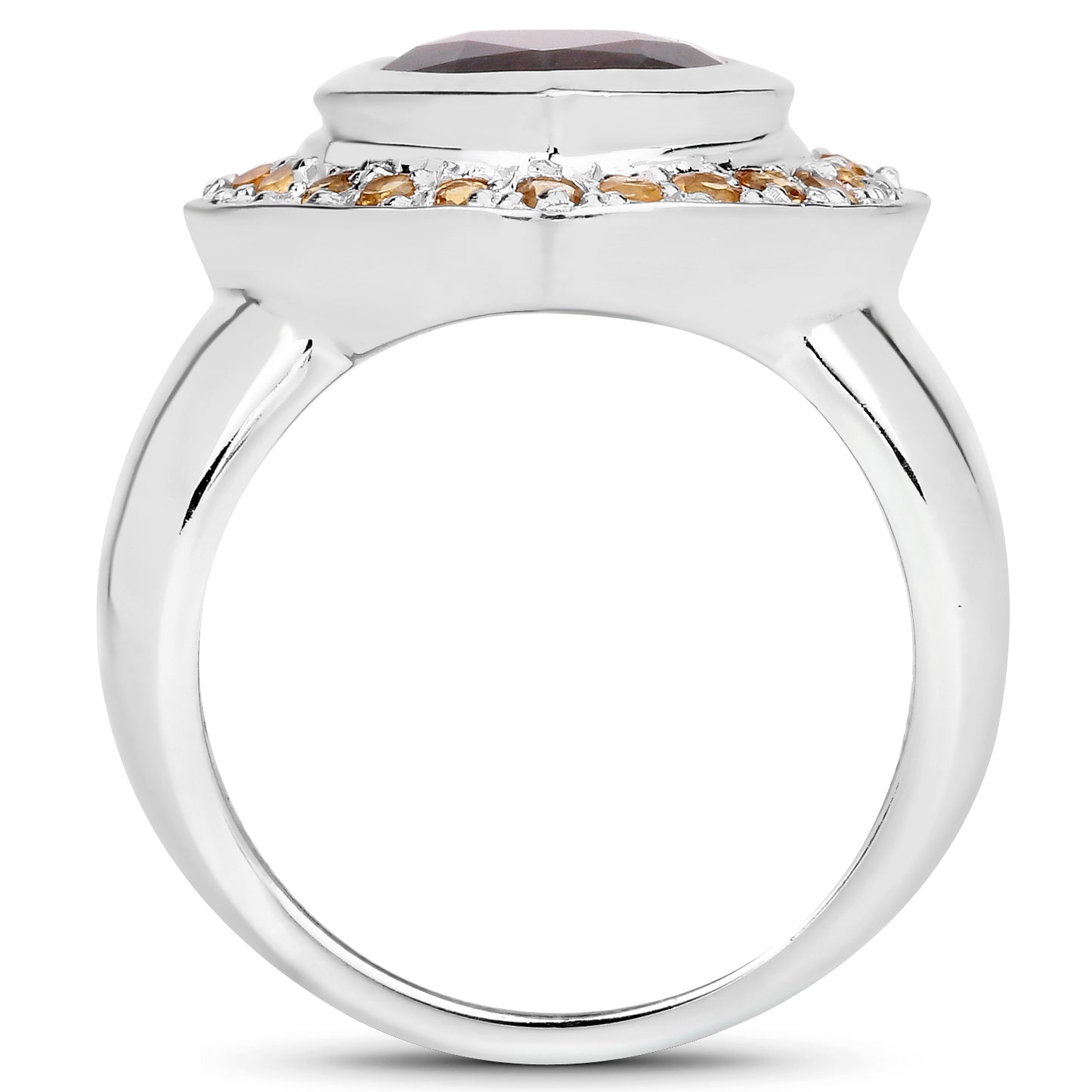 Genuine Garnet Heart-Shap and Citrine Sterling Silver Ring