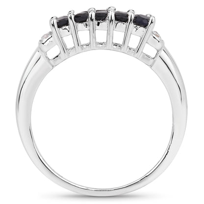 Genuine Sapphire and White Topaz Sterling Silver Graduated Ring