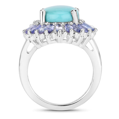 Genuine Larimar and Tanzanite Sterling Silver Ring