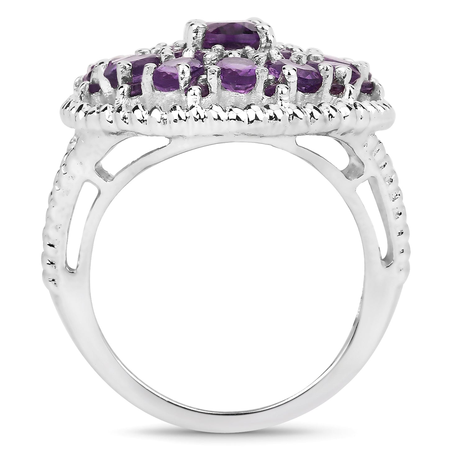Genuine Amethyst Sterling Silver Cluster Ring