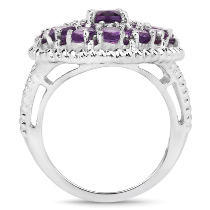 Genuine Amethyst Sterling Silver Cluster Ring