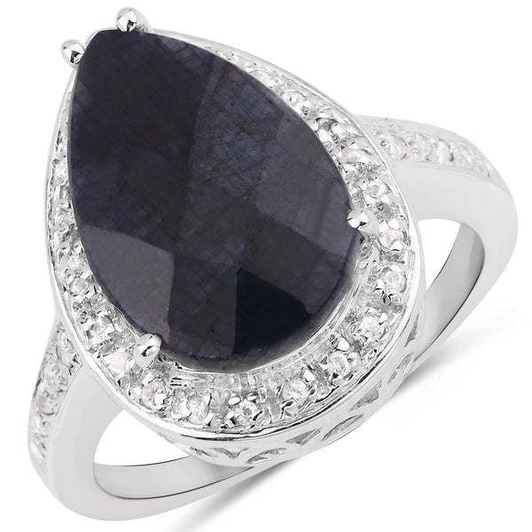 Dyed Blue Sapphire and White Topaz Sterling Silver Ring