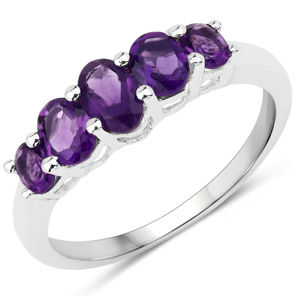 Genuine Amethyst 5-Stone Sterling Silver Ring