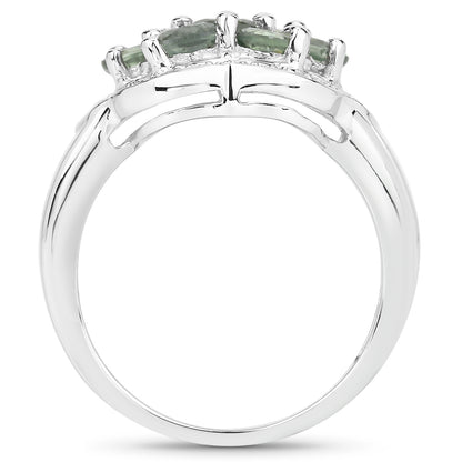 Genuine Green Sapphire Sterling Silver Cluster Ring
