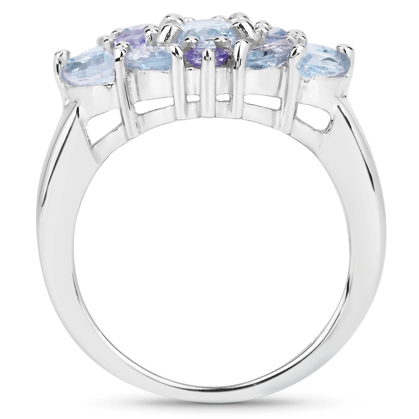 Genuine Blue Topaz and Tanzanite Sterling Silver Graduated Ring
