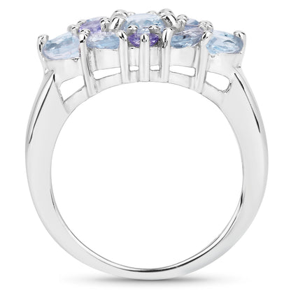 Genuine Blue Topaz and Tanzanite Sterling Silver Graduated Ring