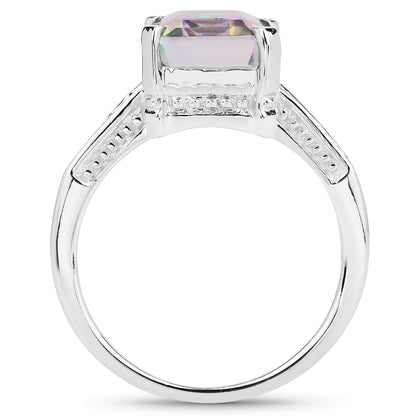 Genuine Rainbow Topaz and White Diamond Sterling Silver Graduated Ring