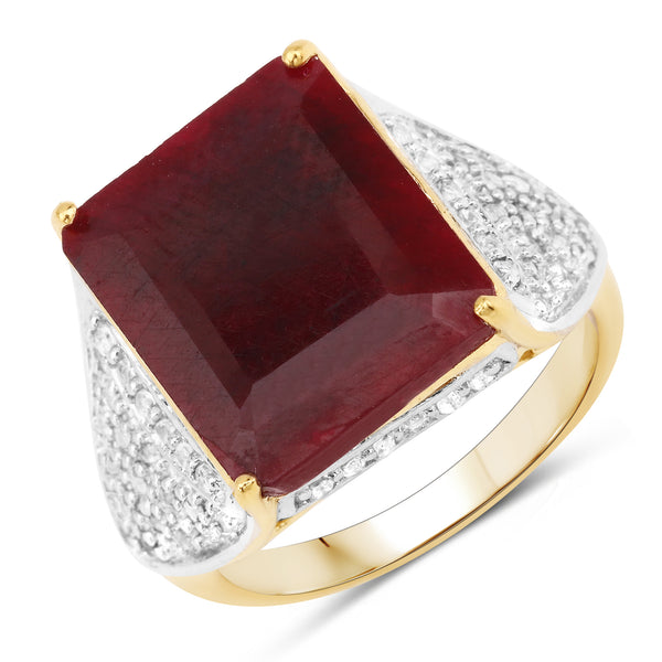 14K Yellow Gold Plated Dyed Ruby and White Topaz Sterling Silver Ring