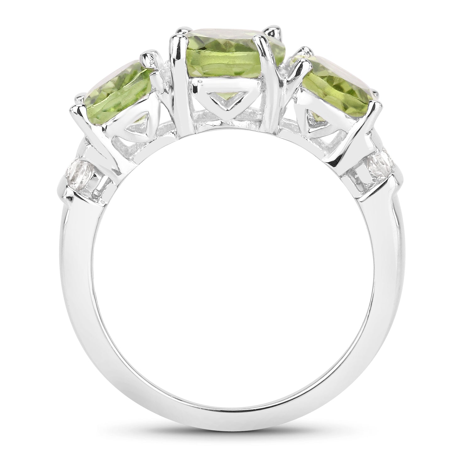 Genuine Peridot and White Topaz Sterling Silver 3-Stone Ring