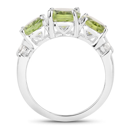 Genuine Peridot and White Topaz Sterling Silver 3-Stone Ring