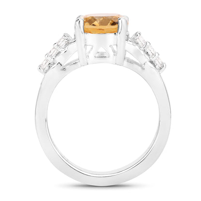 Genuine Citrine and White Topaz Sterling Silver Bridge Ring