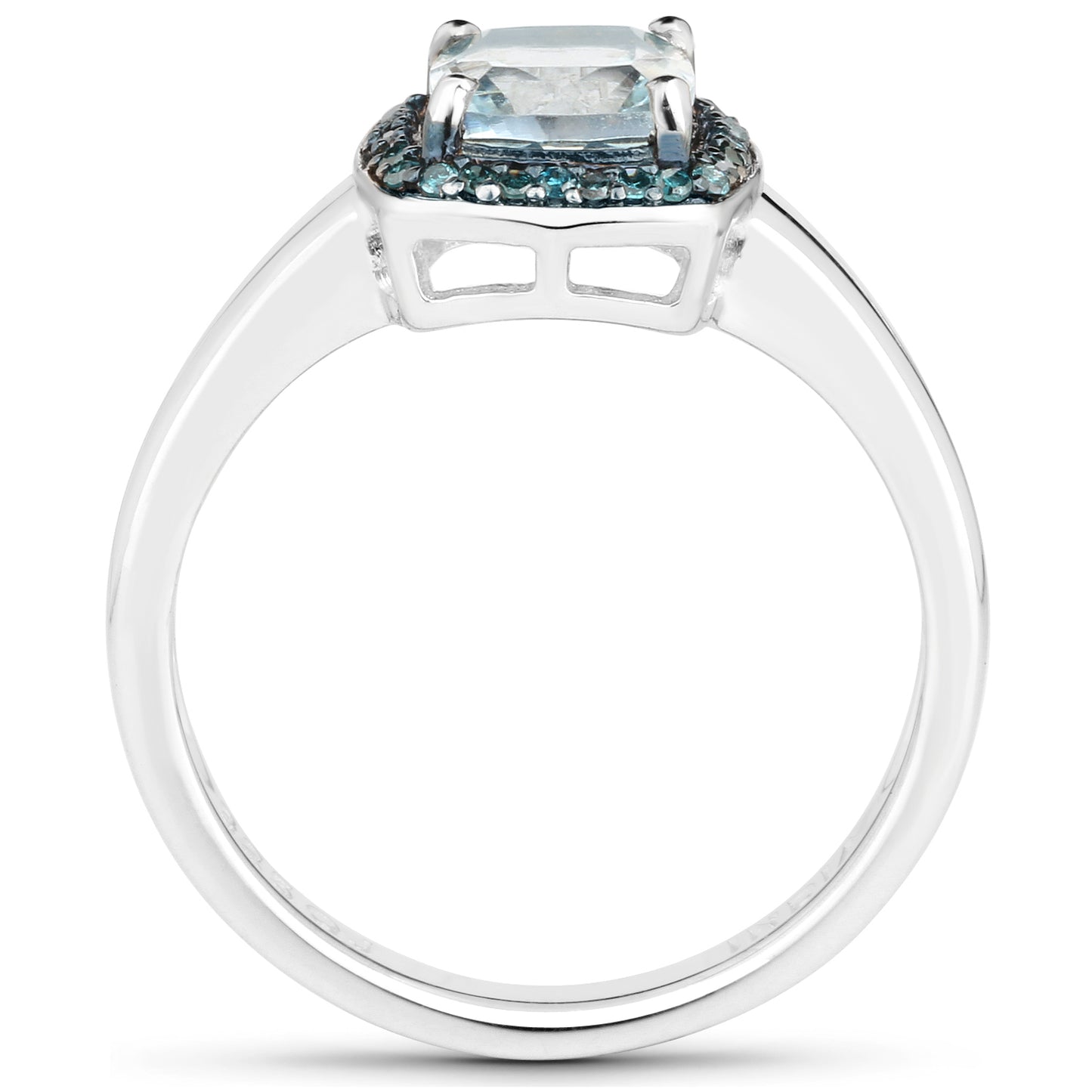 Genuine Aquamarine and Blue Diamond Sterling Silver Ring