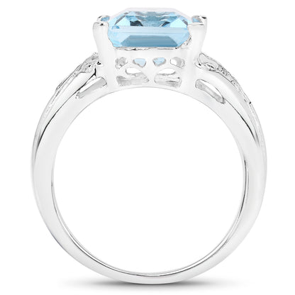 Genuine Blue Topaz and White Topaz Sterling Silver Bridge Ring