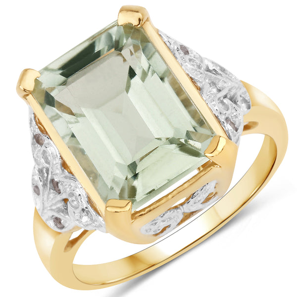 Genuine 14K Yellow Gold Plated Plated Green Amethyst and White Topaz Sterling Silver Ring