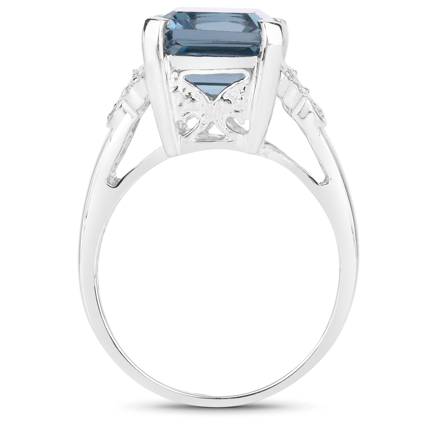 Genuine London Blue Topaz and White Topaz Sterling Silver Ring