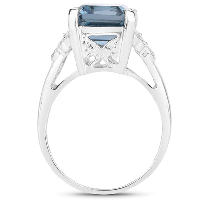 Genuine London Blue Topaz and White Topaz Sterling Silver Ring