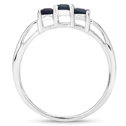 Genuine Blue Sapphire Sterling Silver 3-Stone Ring