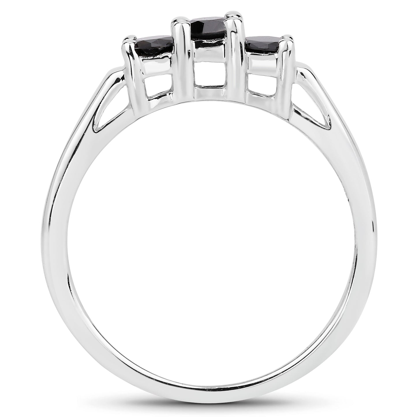 Genuine 3-Stone Black Diamond Sterling Silver Ring