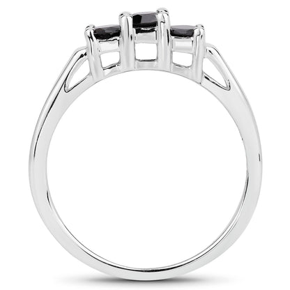 Genuine 3-Stone Black Diamond Sterling Silver Ring