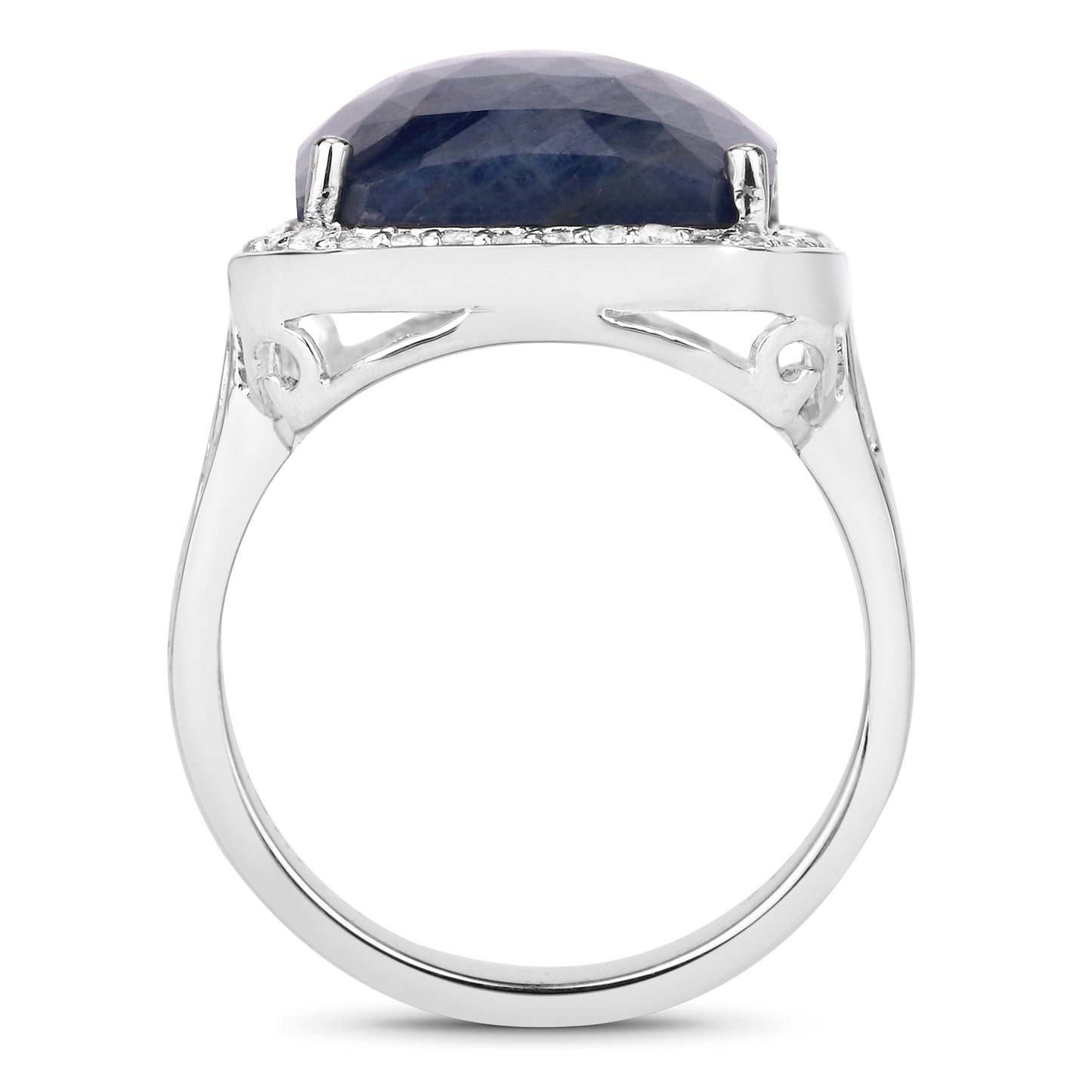 Genuine Blue Sapphire and White Topaz Sterling Silver Ring