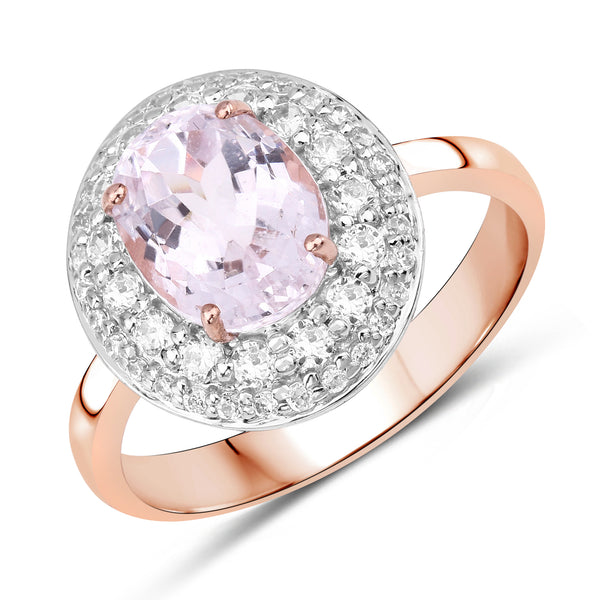 Genuine 14K Rose Gold Plated Morganite and White Topaz Sterling Silver Ring