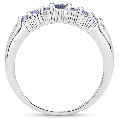 Genuine Tanzanite and White Diamond Sterling Silver Ring