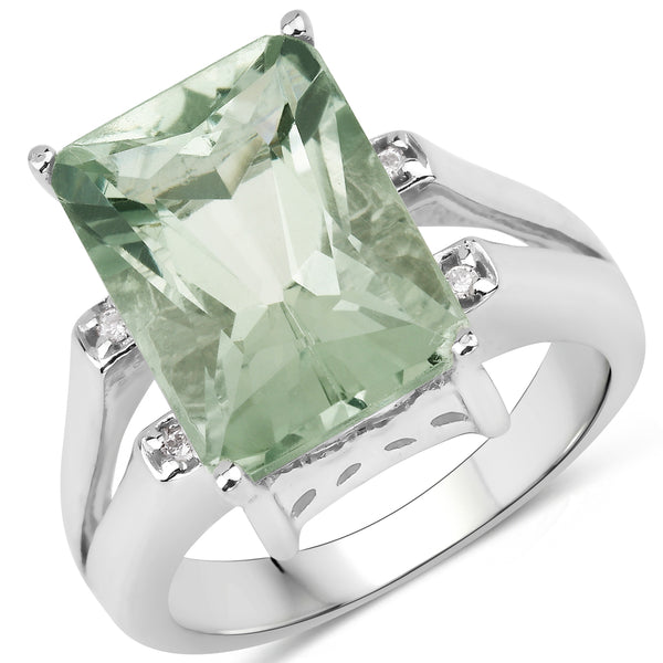 Genuine 14K Yellow Gold Plated Plated Green Amethyst and White Topaz Sterling Silver Ring
