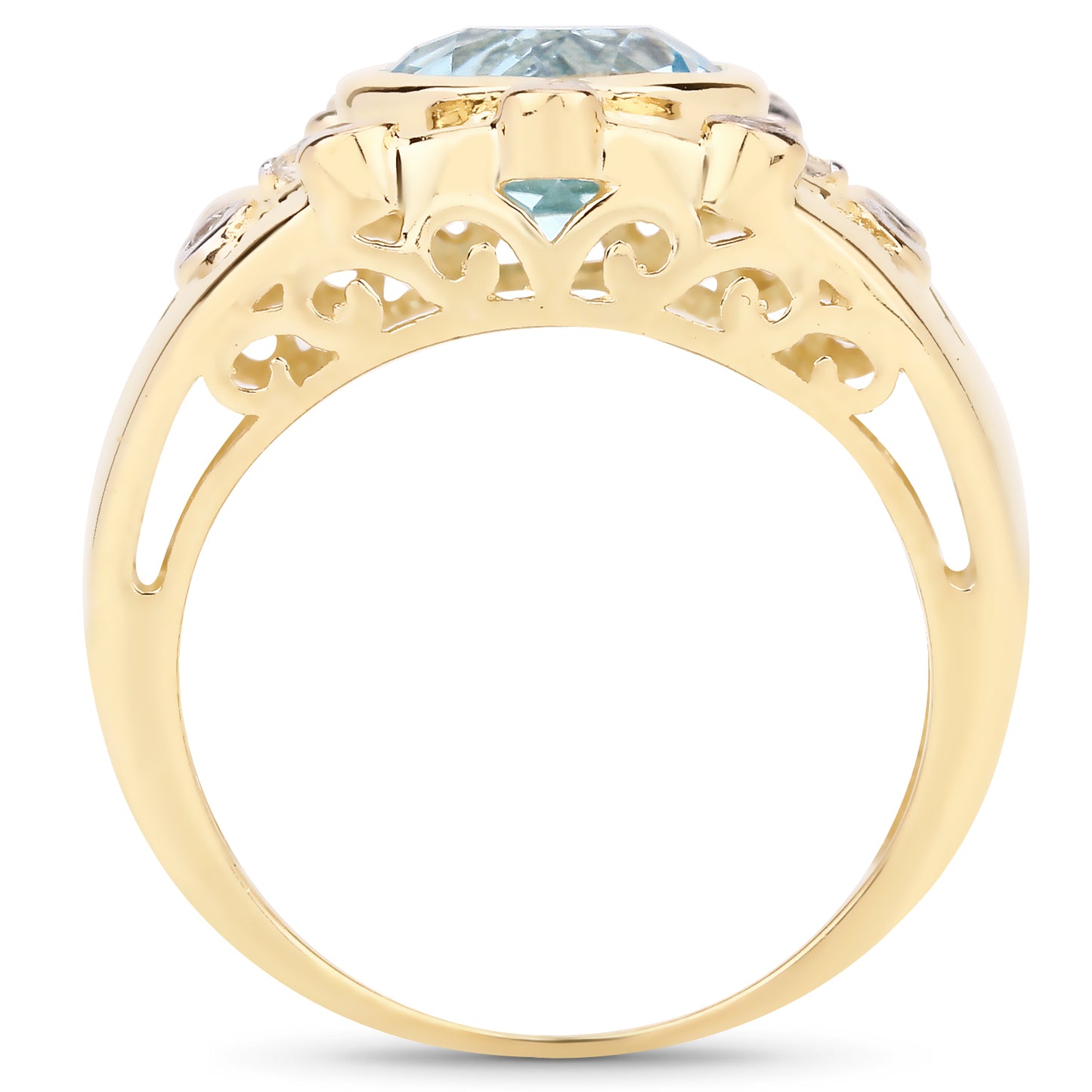Genuine 14K Yellow Gold Plated Blue Topaz and White Topaz Sterling Silver Ring