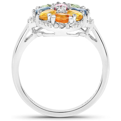 Genuine Multi Sapphire and White Topaz Sterling Silver Graduated Ring