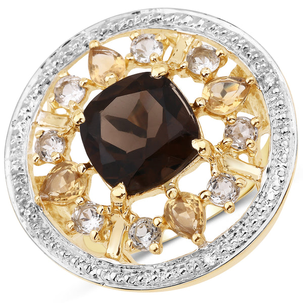 Genuine 14K Yellow Gold Plated Plated Multi-Gemstone Sterling Silver Cocktail Ring