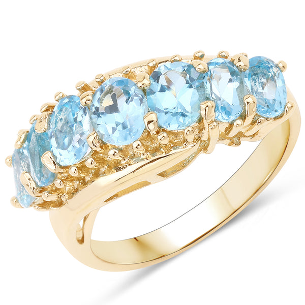Genuine 14K Yellow Gold Plated Plated Swiss Blue Topaz Sterling Silver Ring
