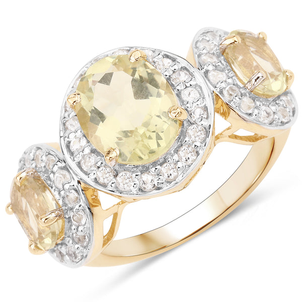 Genuine 14K Yellow Gold Plated Plated Lemon Quartz and White Topaz Sterling Silver Ring