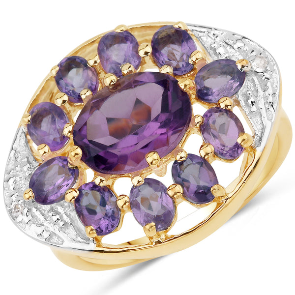 Genuine 14K Yellow Gold Plated Plated Amethyst and White Topaz Sterling Silver Ring