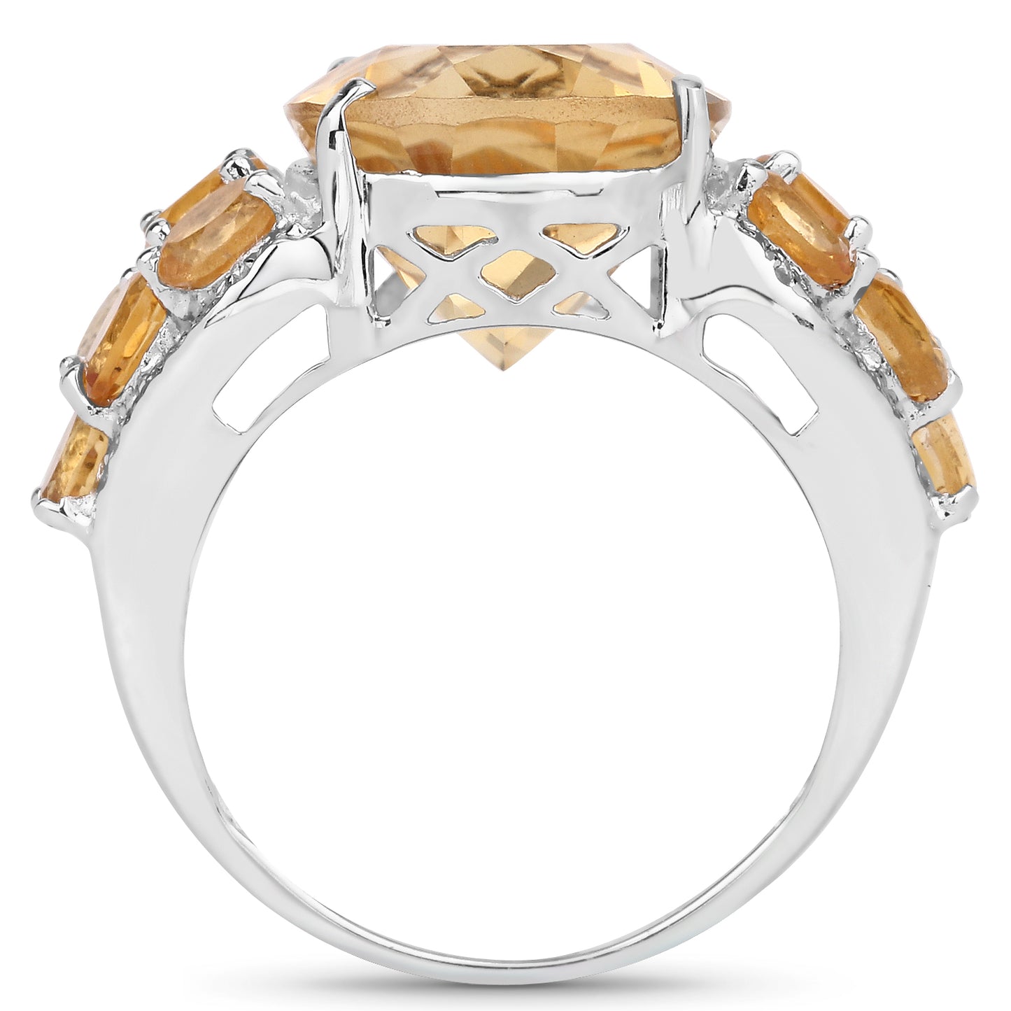 Genuine Citrine and White Topaz Sterling Silver Bridge Ring