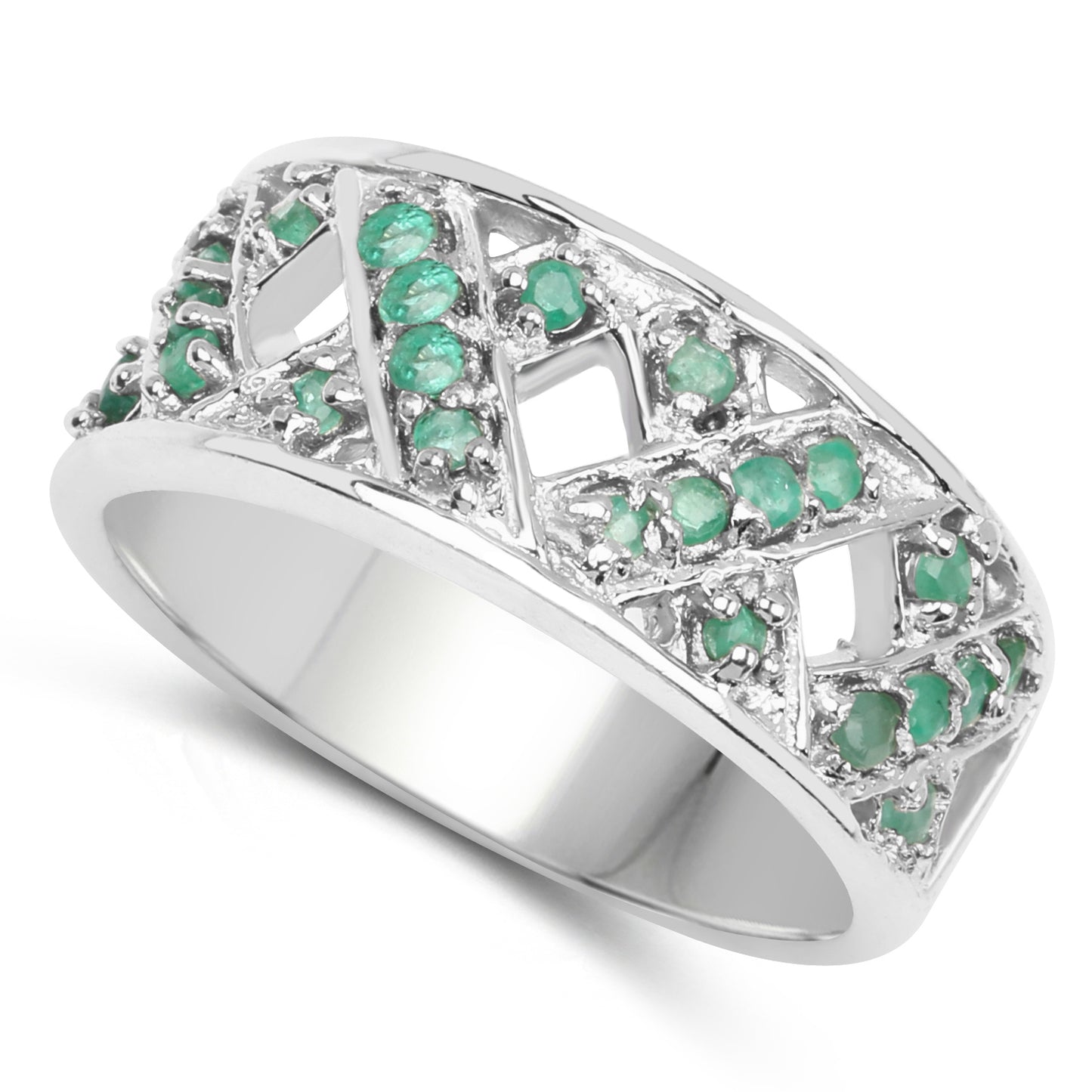 Genuine Emerald Sterling Silver Graduated Ring