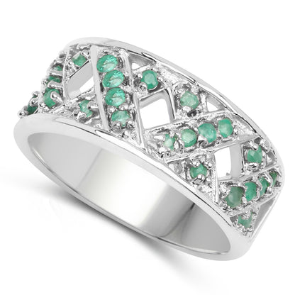 Genuine Emerald Sterling Silver Graduated Ring