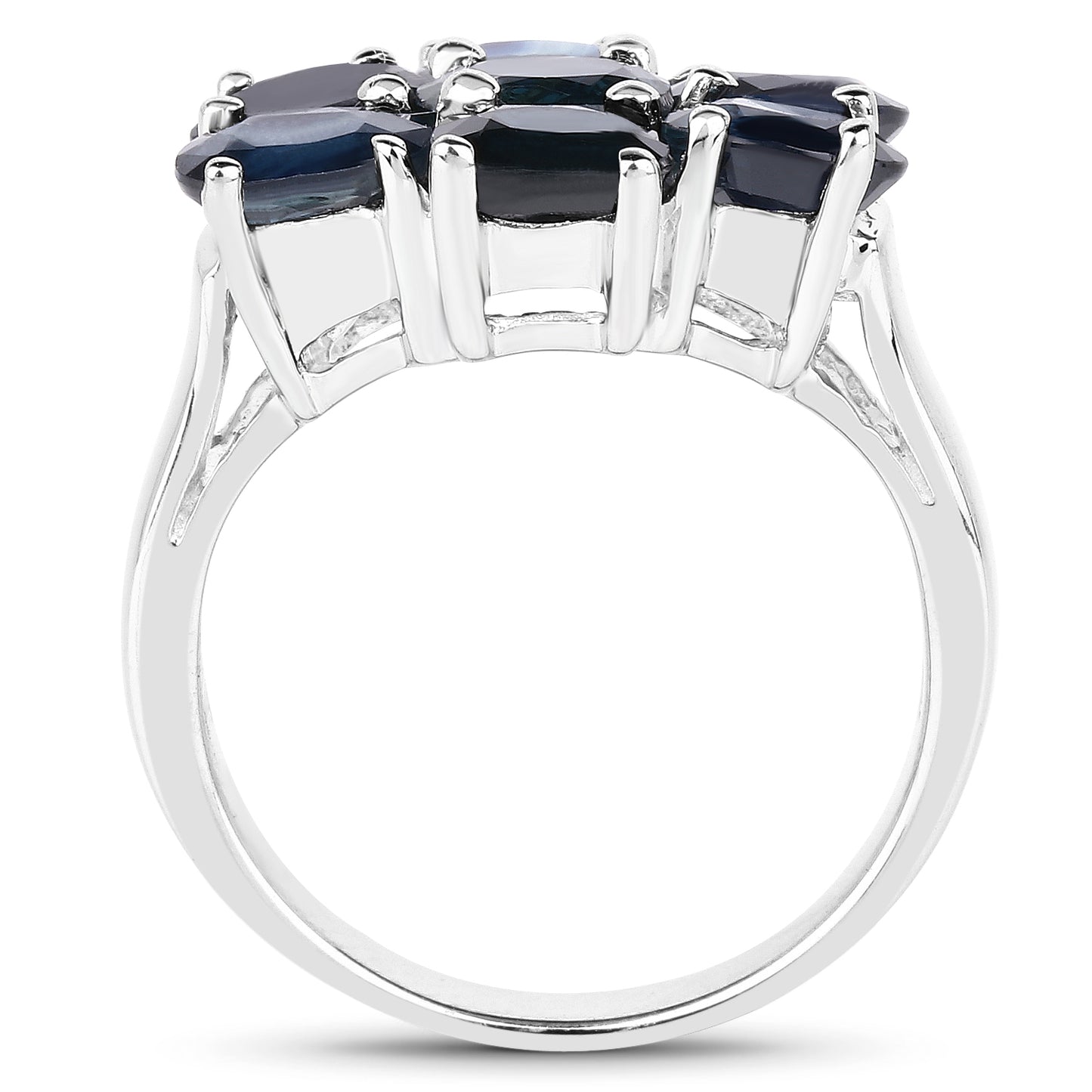 Genuine Blue Sapphire Sterling Silver Cluster Ring
