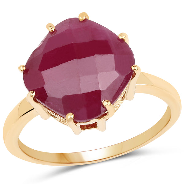14K Yellow Gold Plated Glass Filled Ruby Sterling Silver Ring