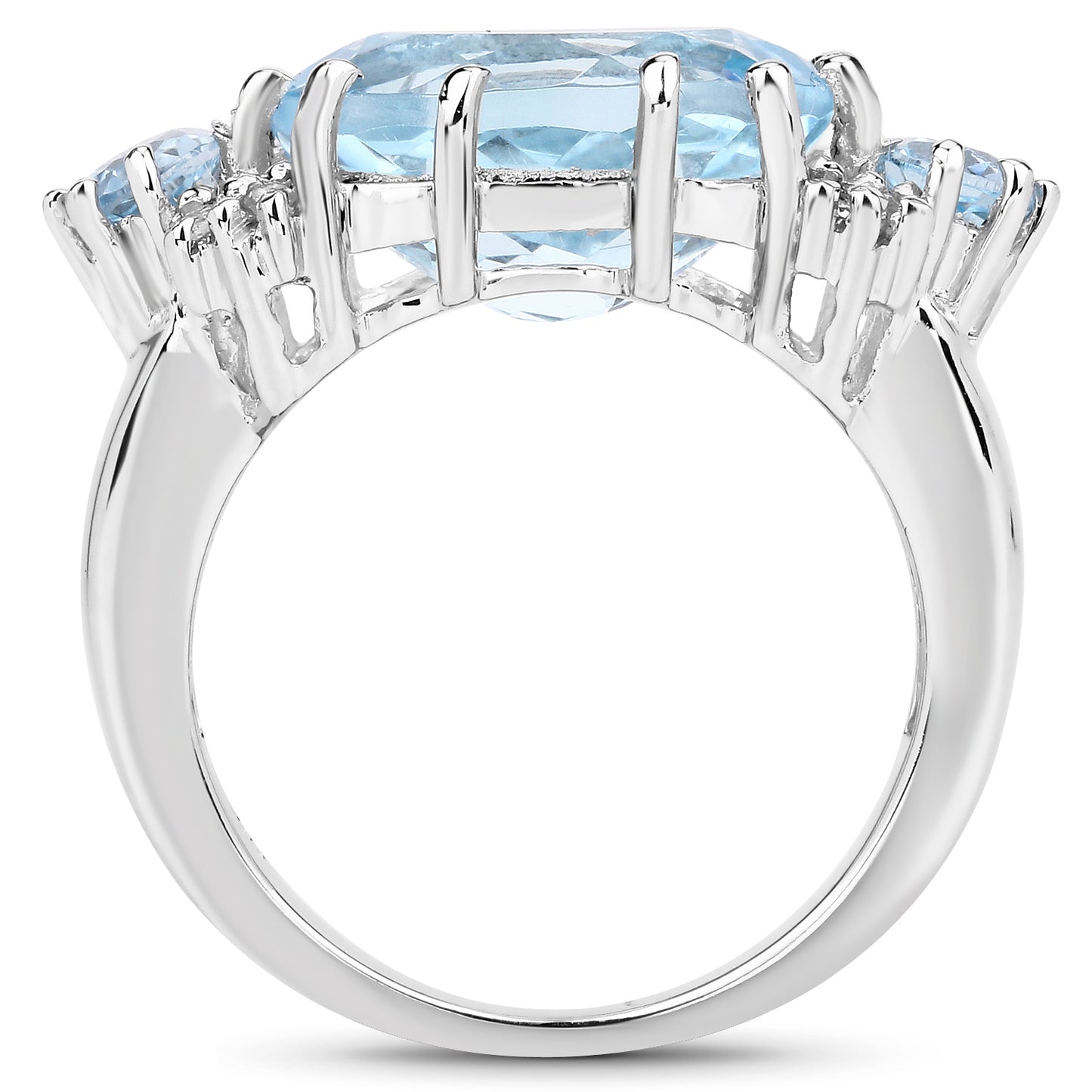 Genuine Blue Topaz and White Topaz Sterling Silver Cocktail Ring