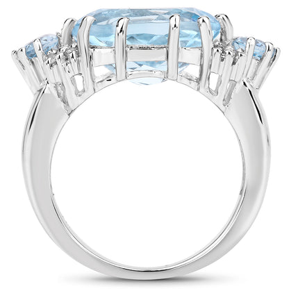 Genuine Blue Topaz and White Topaz Sterling Silver Cocktail Ring