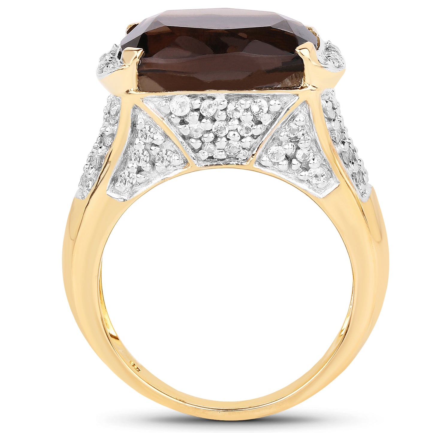 Genuine 14K Yellow Gold Plated Smoky Quartz and White Topaz Sterling Silver Ring