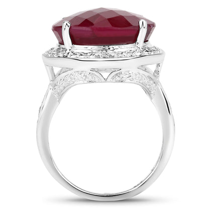 Dyed Ruby and White Diamond Sterling Silver Halo Ring