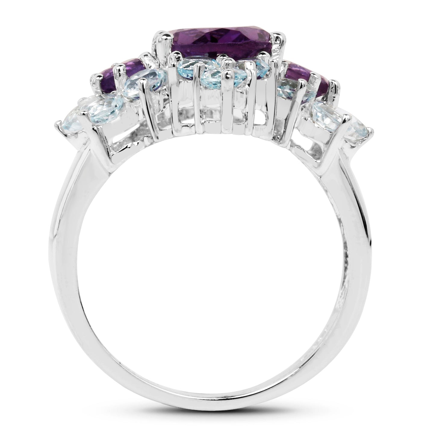 Genuine Amethyst and Blue Topaz Sterling Silver Graduated Ring
