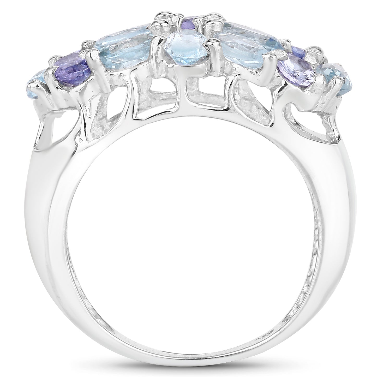 Genuine Blue Topaz and Tanzanite Sterling Silver Cocktail Ring