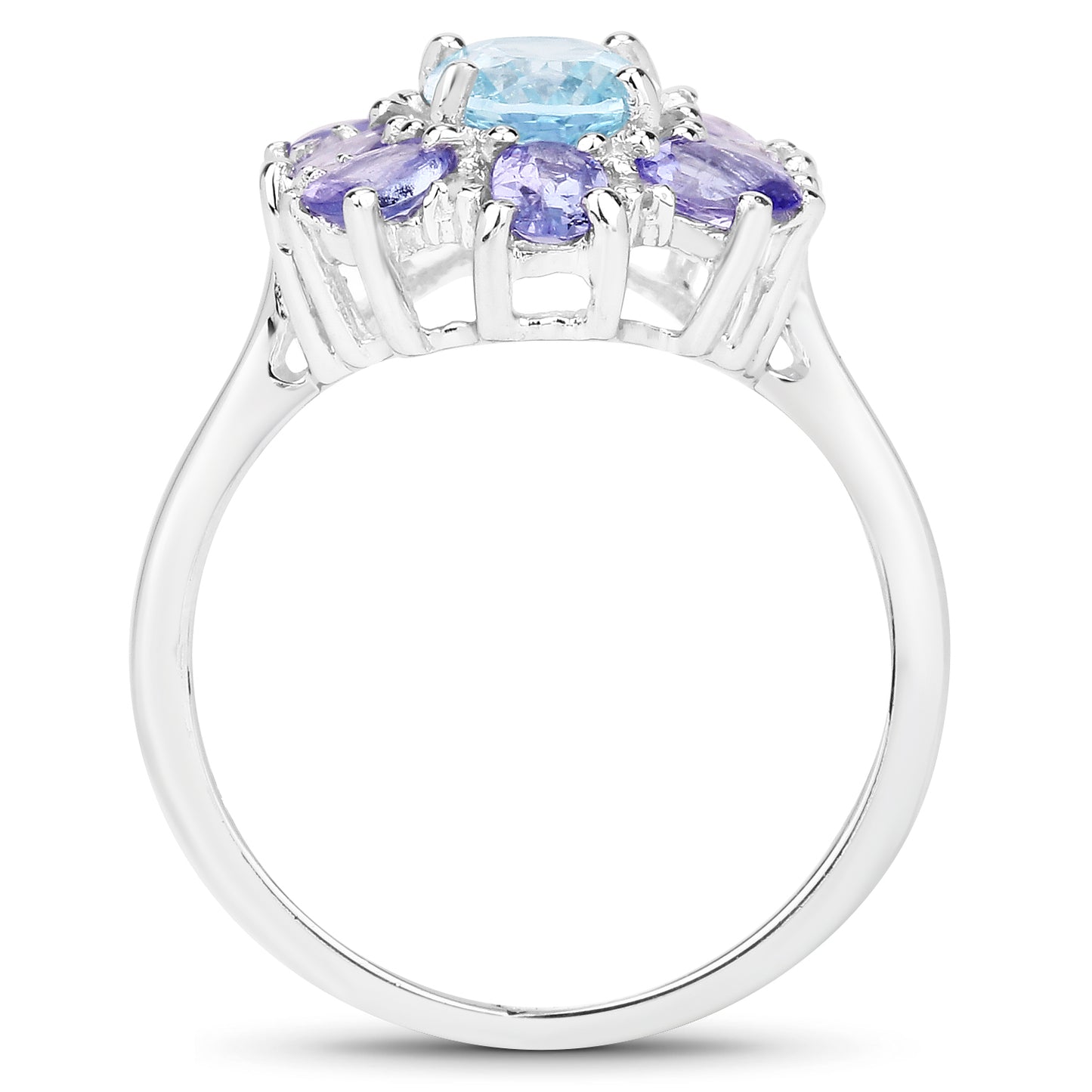 Genuine Blue Topaz, Tanzanite and White Diamond Sterling Silver Cocktail Ring